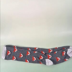 Gray and Red Patterned Fox Socks

Worn condition 
Smoke free pet free